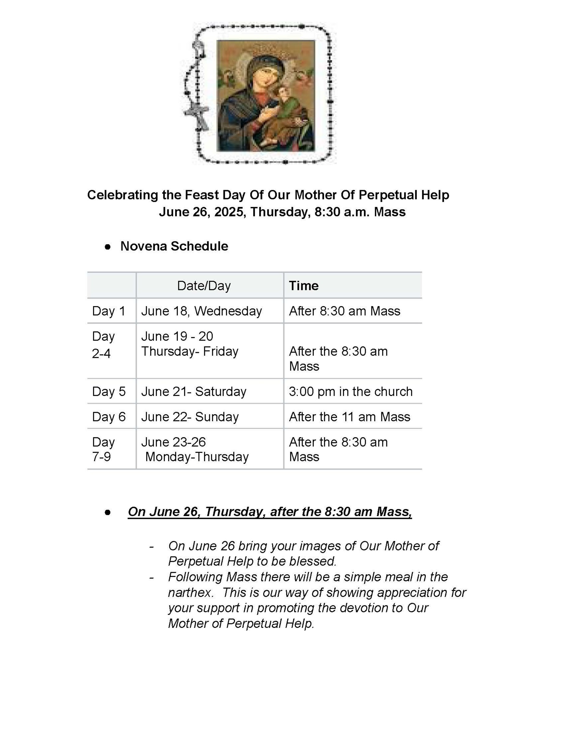Celebrating The Feast Day Of Our Mother Of Perpetual Help 2025